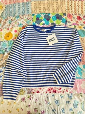 Sønderhaus Vintage Cobalt Striped Cotton Sweater